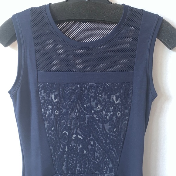 BCBGMaxAzria Mini Dress Flare Navy Blue Gray XSmall - Picture 3 of 10